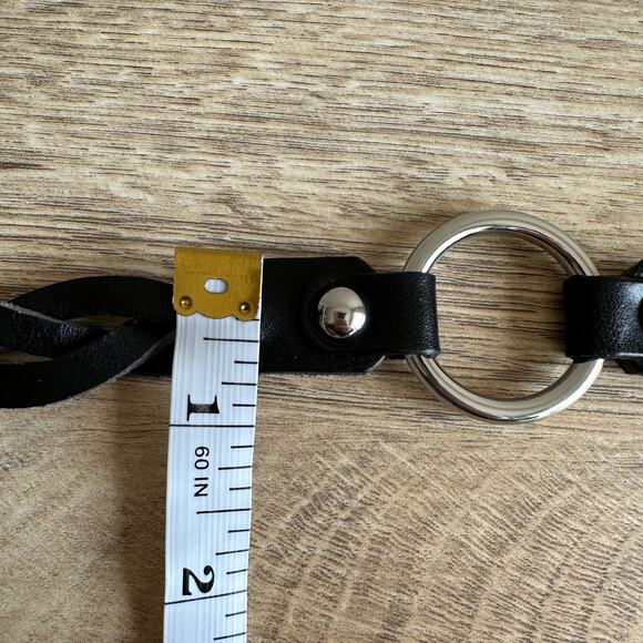 Banana Republic Contorno Braided Leather Statement Belt Black Silver XXL